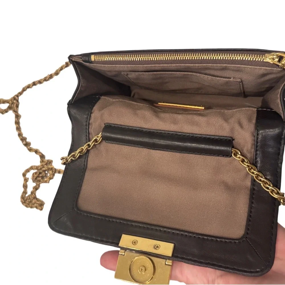 J.Crew‎ Black Quilted Leather Crossbody Chain Strap Preloved 7.5x5.5x2